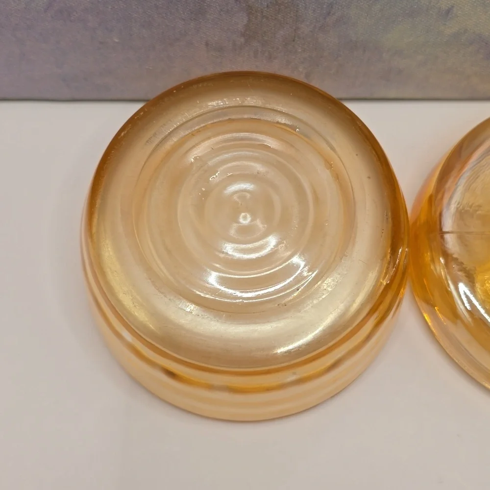 Vintage Lustre Marigold Carnival Glass Jeannette French Poodle Trinket Box Dish